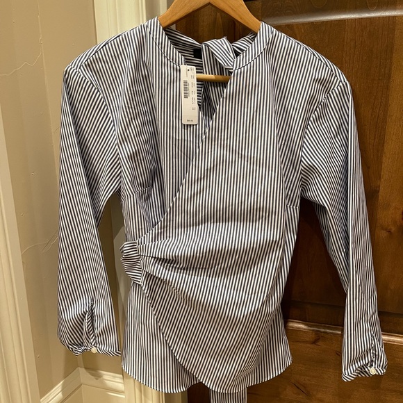 J.Crew Blue and White Striped Wrap blouse Xs NWT - Picture 1 of 10